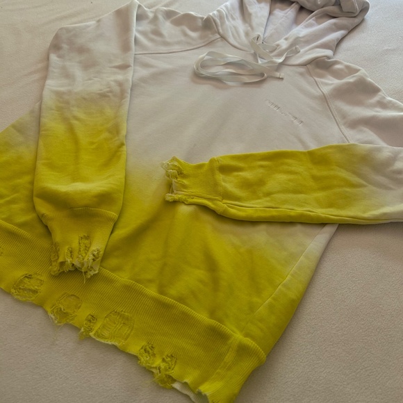 Unravel Project Yellow White Dip Dye Distressed Pullover Hoodie, Size S, NWT - Picture 2 of 11